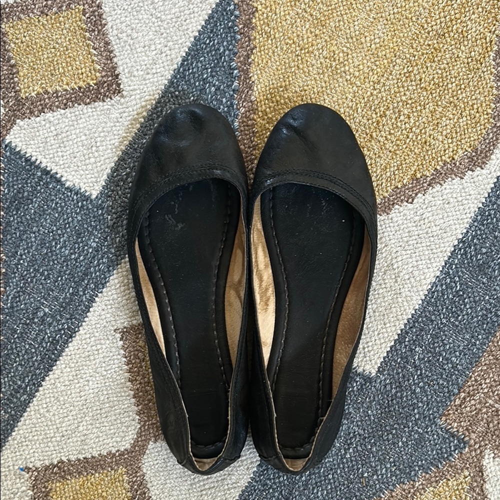 Frye Carson Ballet Leather Flats - Black/ Dark Green, size 9